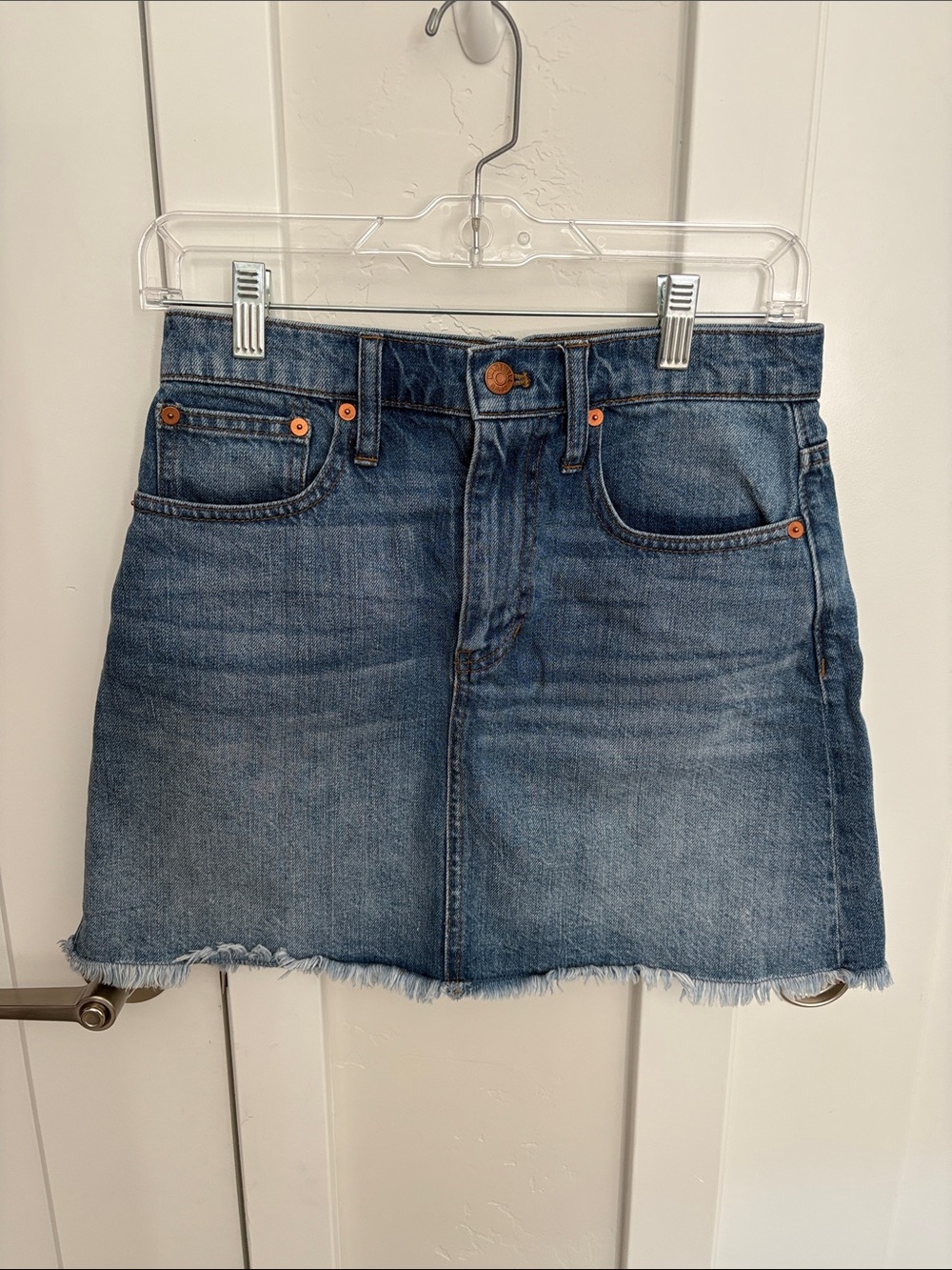 Madewell Blue Denim Skirt with Frayed Hem
